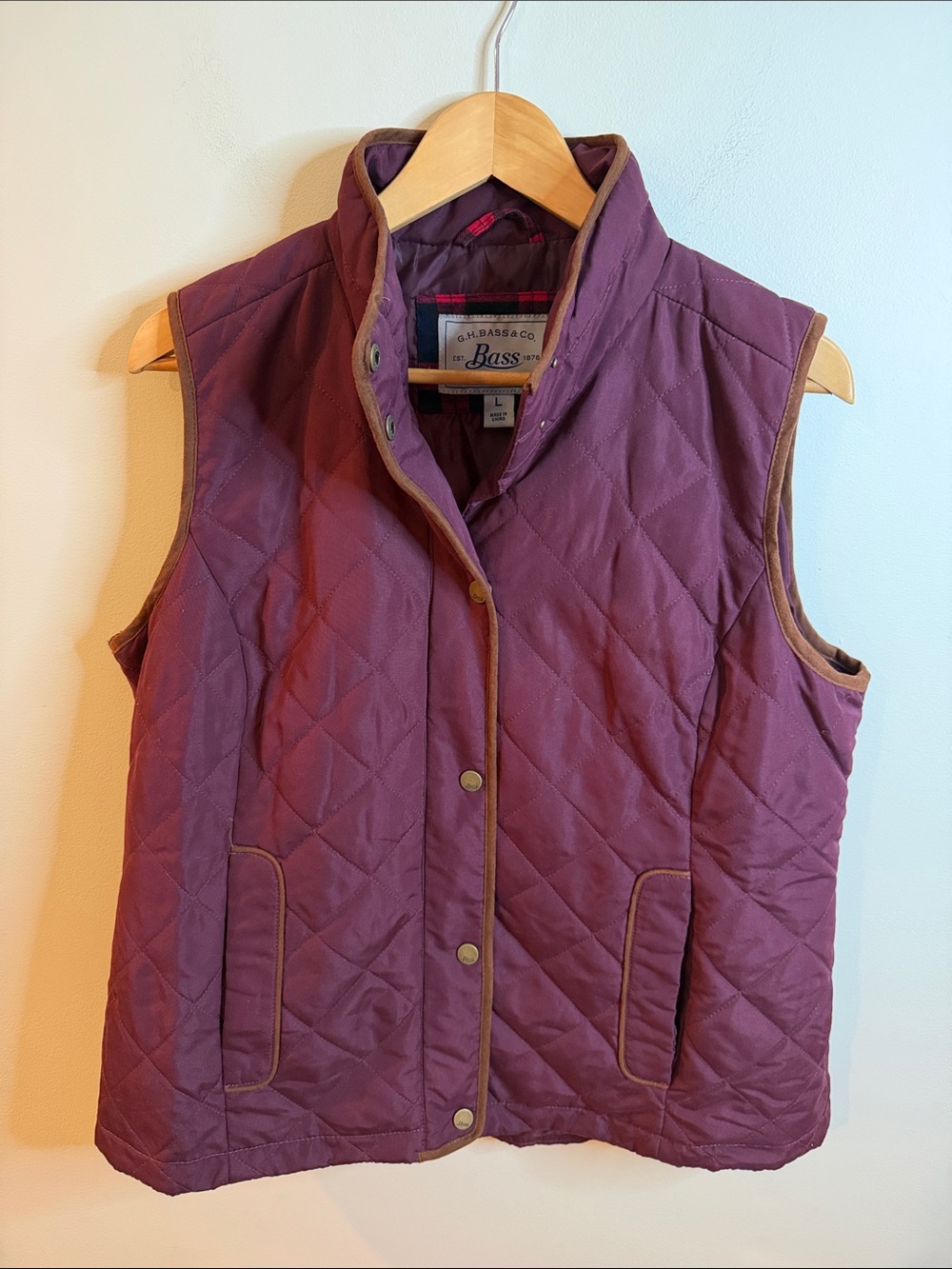 G.H. Bass & Co. Quilted Vest in Plum with Contrast Trim